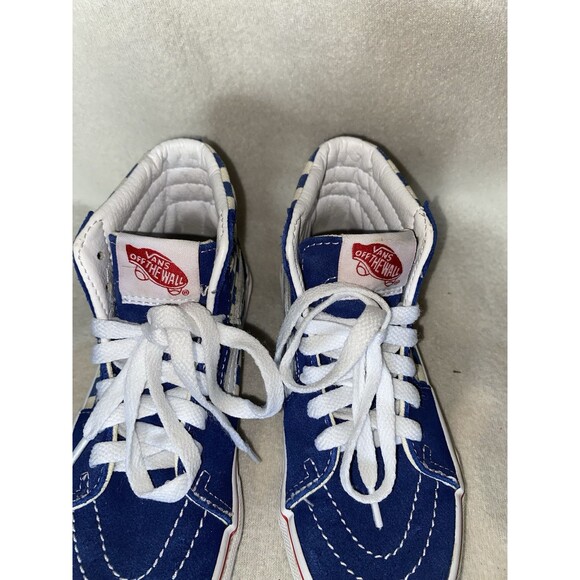 Vans BMX Off the Wall SK8-Hi Sneakers Sz 1.0 Kids Blue/Wht Checker Suede Skate - Picture 3 of 11